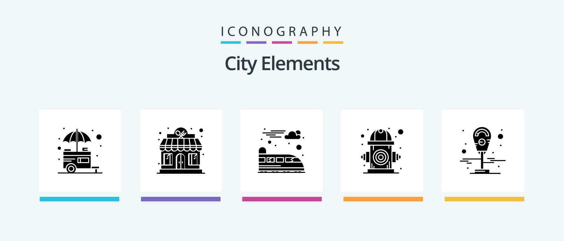 stad element glyf 5 ikon packa Inklusive maskin. liv. Lagra. miljö. stad. kreativ ikoner design vektor