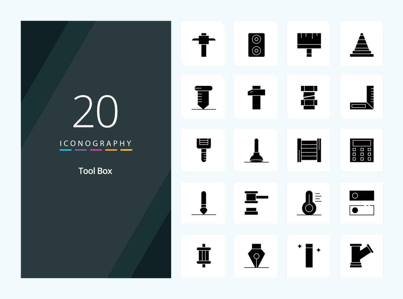 20 Werkzeuge solides Glyphensymbol zur Präsentation vektor