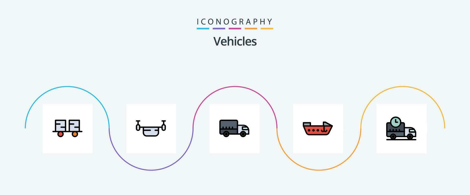 Fahrzeuge Linie gefüllt eben 5 Symbol Pack einschließlich Lieferung. Motor. Transport. Boot. Transport vektor