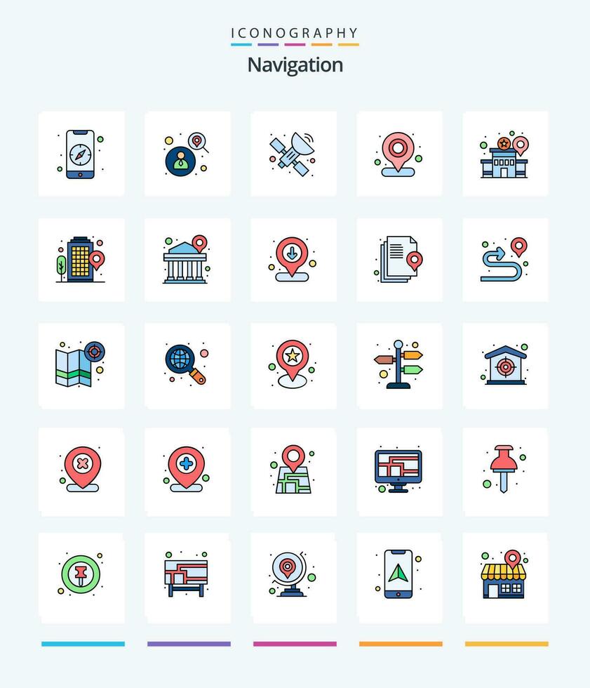 kreativ Navigation 25 Linie gefüllt Symbol Pack eine solche wie Polizei. Gebäude. Satellit. Karte. Geographisches Positionierungs System vektor