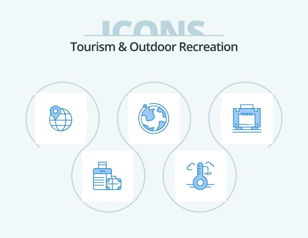 turism och utomhus- rekreation blå ikon packa 5 ikon design. väska . hotell. plats. internet. klot vektor