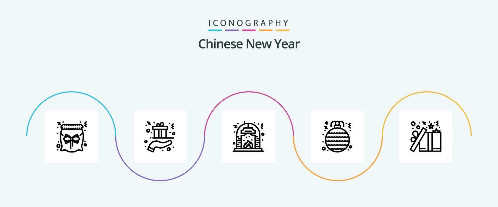 kinesisk ny år linje 5 ikon packa Inklusive gåva. jul. närvarande. struntsak. öppen spis vektor