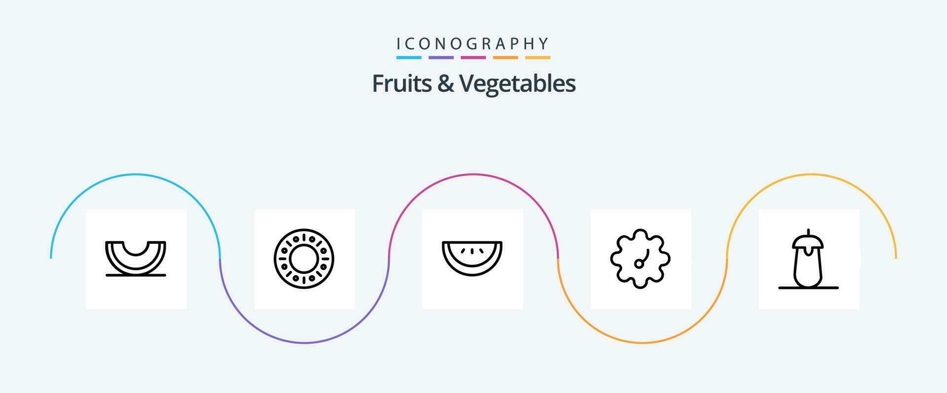 Früchte und Gemüse Linie 5 Symbol Pack einschließlich . Lebensmittel. Scheibe. Aubergine. Aubergine vektor