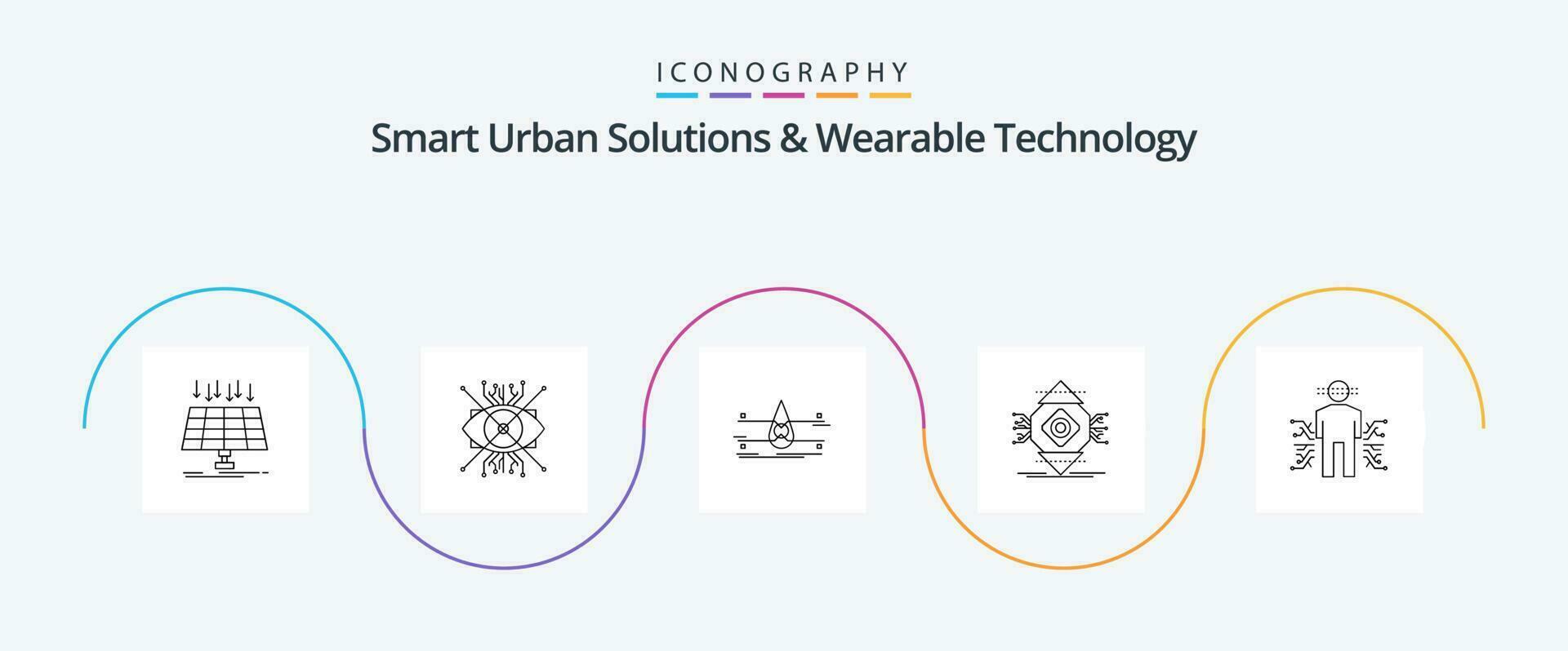 smart urban lösningar och wearable teknologi linje 5 ikon packa Inklusive allmänt förekommande. ubicomp. öga. smart stad. rena vektor