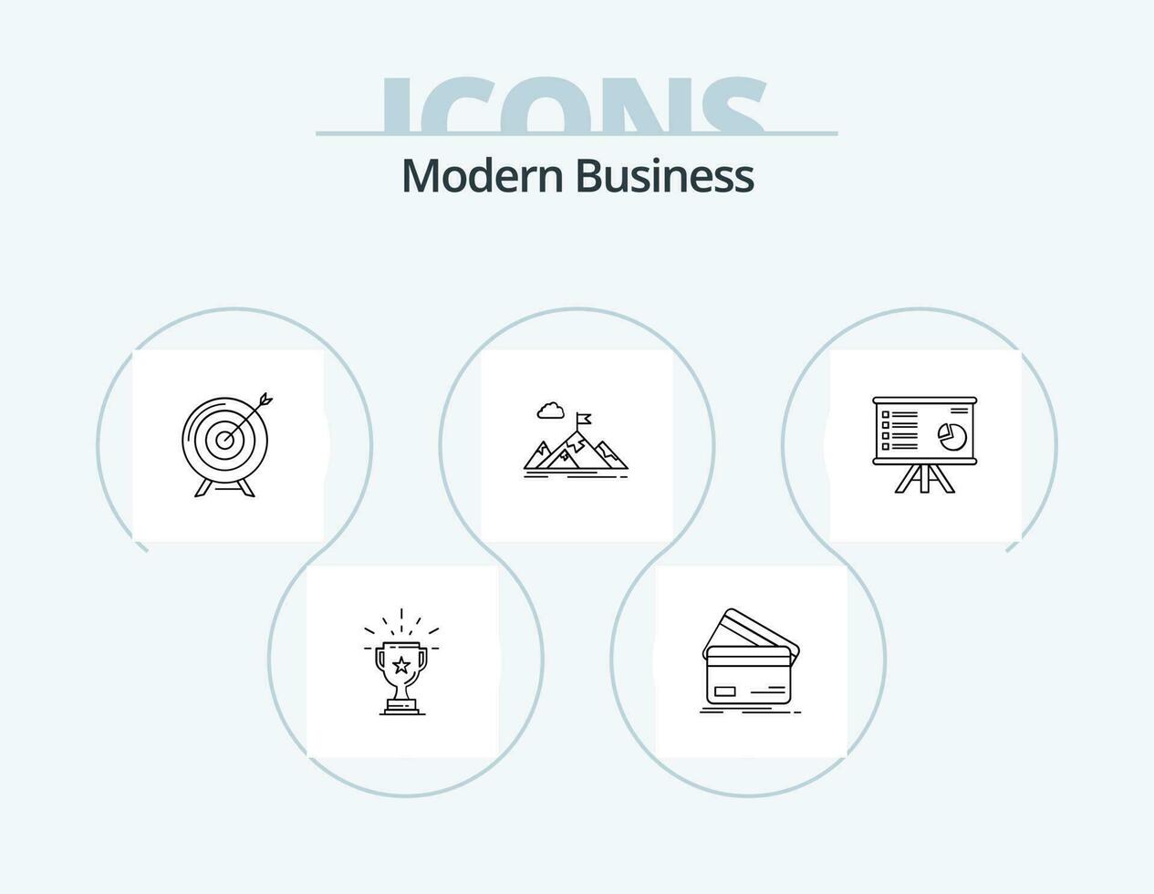 modern företag linje ikon packa 5 ikon design. jakt. anställd. företag. mål. vägg klockor vektor