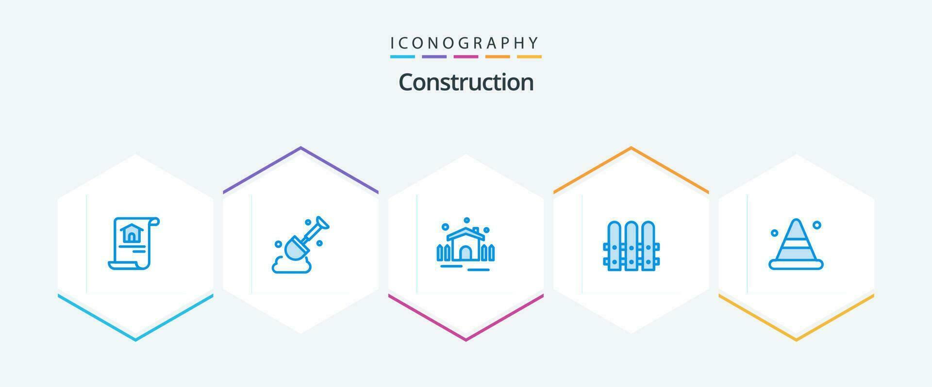 konstruktion 25 blå ikon packa Inklusive väg. kon. trädgård. varna. staket vektor