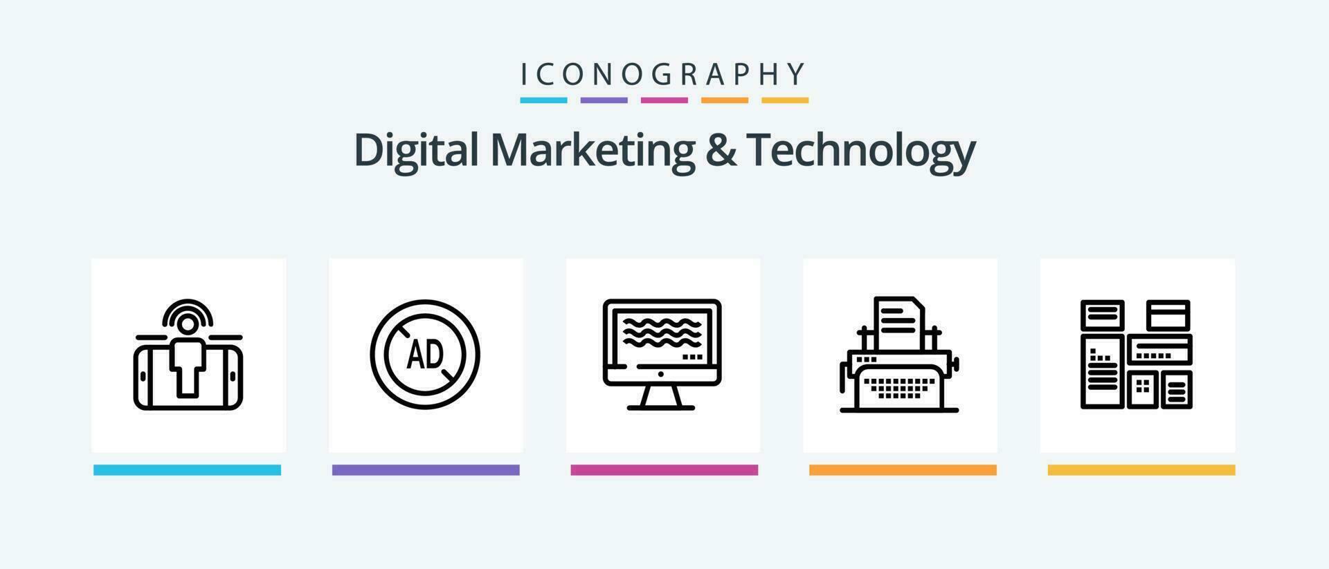 Digital Marketing und Technologie Linie 5 Symbol Pack einschließlich Bild. Digital. peturning. Gesellschaft Förderung. fördern. kreativ Symbole Design vektor