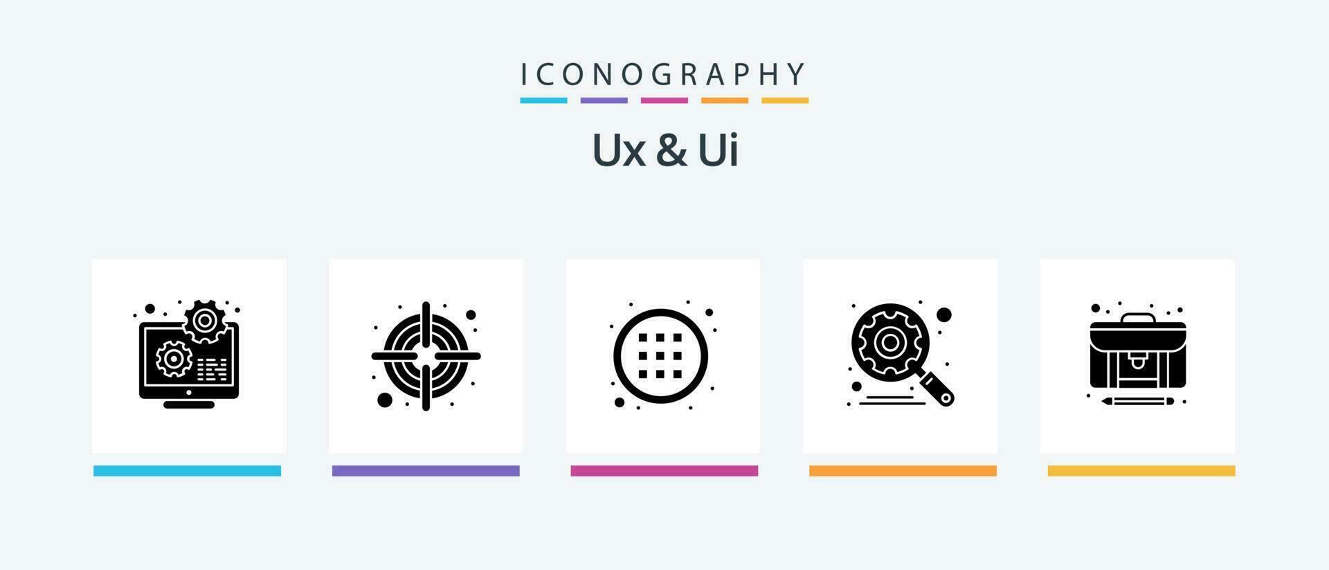 ux och ui glyf 5 ikon packa Inklusive skapare. artikel. kontrollera. inställningar. redskap. kreativ ikoner design vektor
