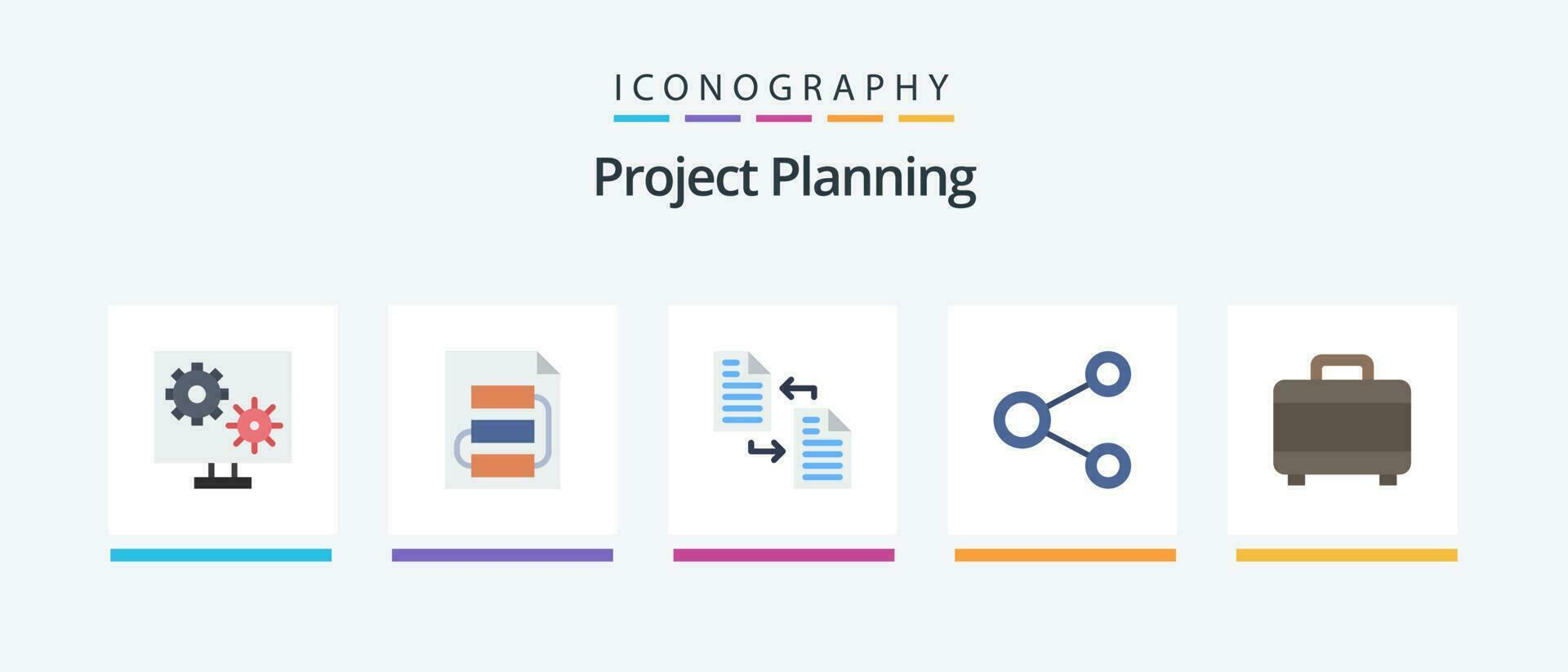 projekt hyvling platt 5 ikon packa Inklusive nätverk. ansluta. strategi. överföra. fil. kreativ ikoner design vektor