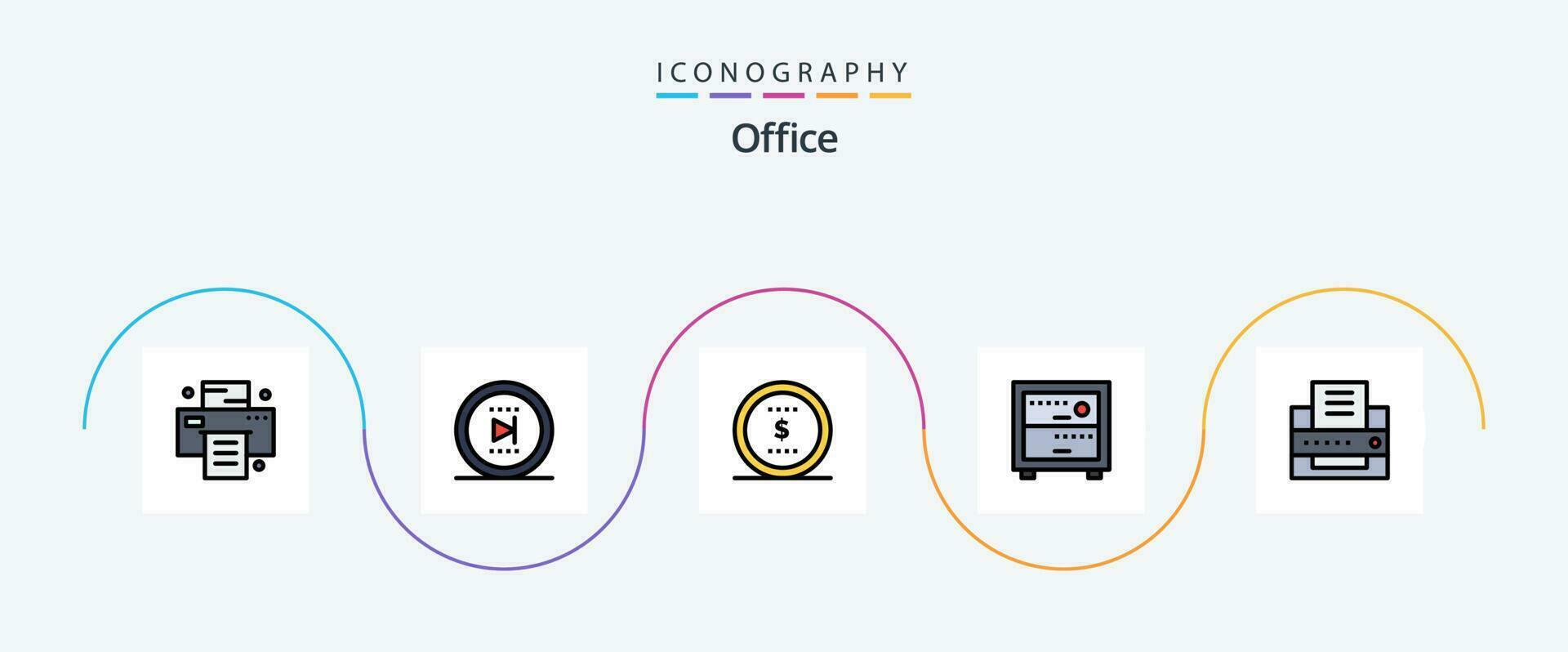 Büro Linie gefüllt eben 5 Symbol Pack einschließlich . Fax. Münze. Drucker. Büro vektor