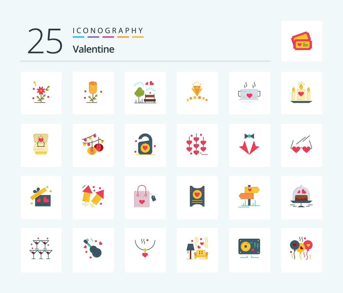 Valentinstag 25 eben Farbe Symbol Pack einschließlich Diamant. Tag. Park. Valentinsgrüße. draussen vektor