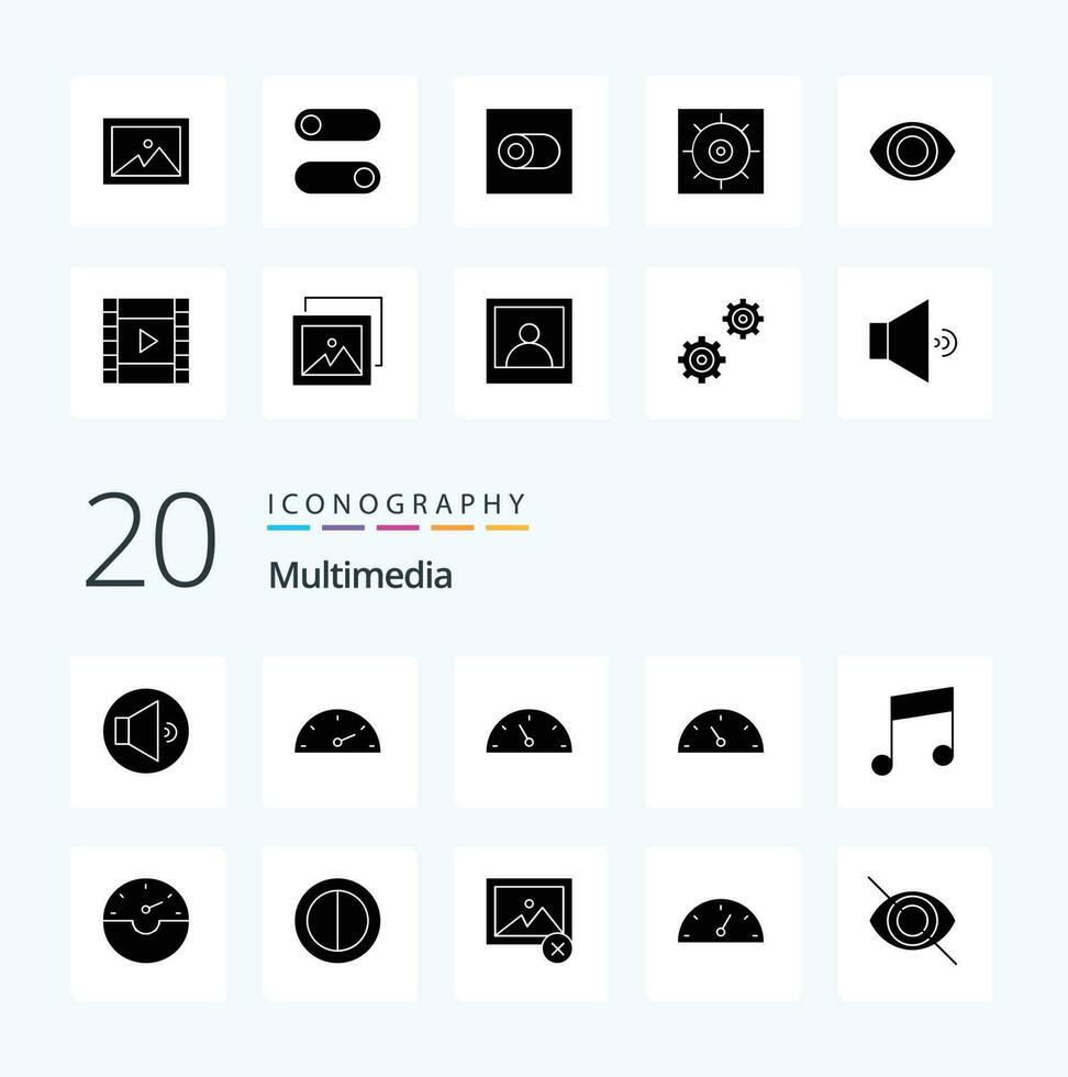 20 Multimedia solide Glyphe Symbol Pack mögen Mann Galerie Vorlieben Album Medien vektor