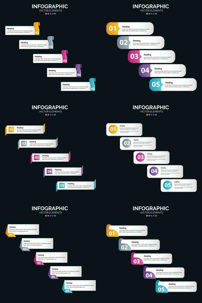 vektor 6 infographics packa presentation glida mall 5 steg cykel diagram och tidslinjer