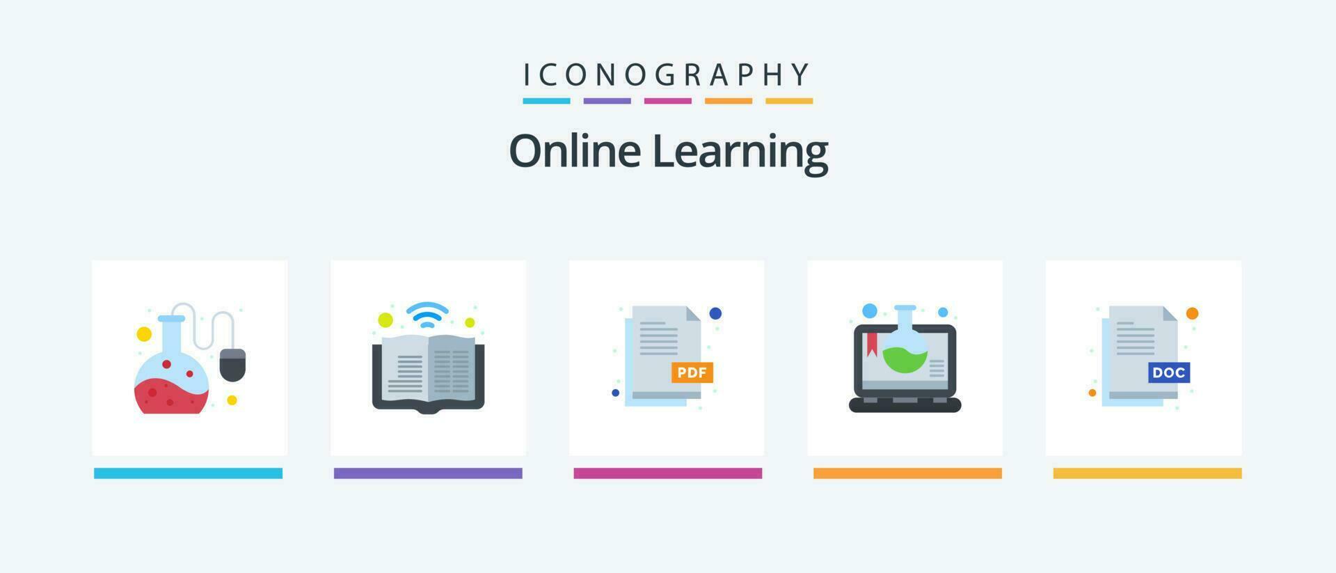 online Lernen eben 5 Symbol Pack einschließlich dokumentieren. doc Verlängerung. Datei. Dok. online Wissenschaft Bildung. kreativ Symbole Design vektor