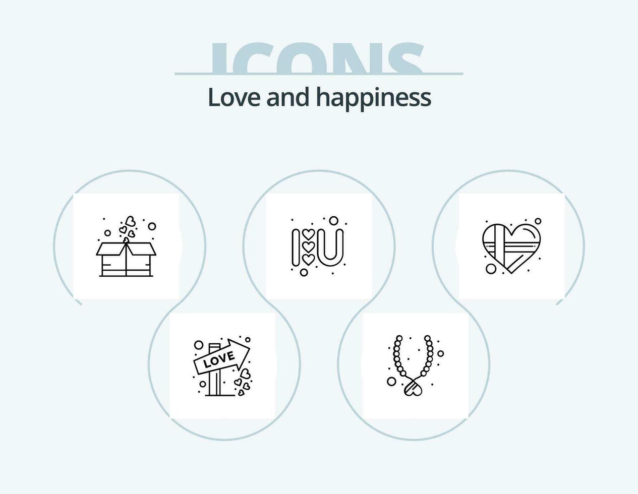 kärlek linje ikon packa 5 ikon design. datum. kärlek. händelse. riktning. meddelanden vektor