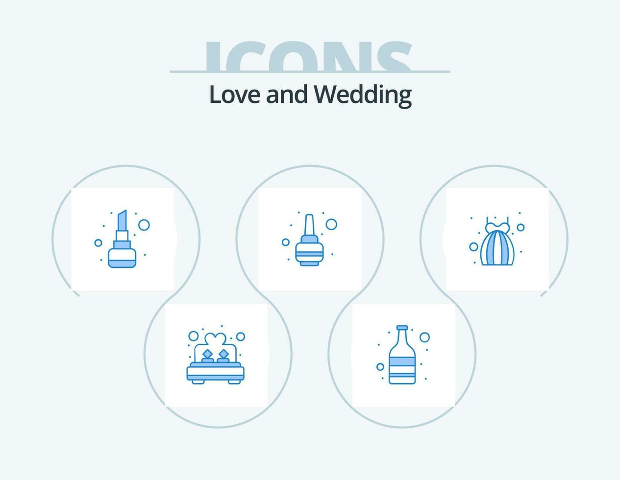 bröllop blå ikon packa 5 ikon design. bröllop. klänning. läpp pinne. brud. måla vektor