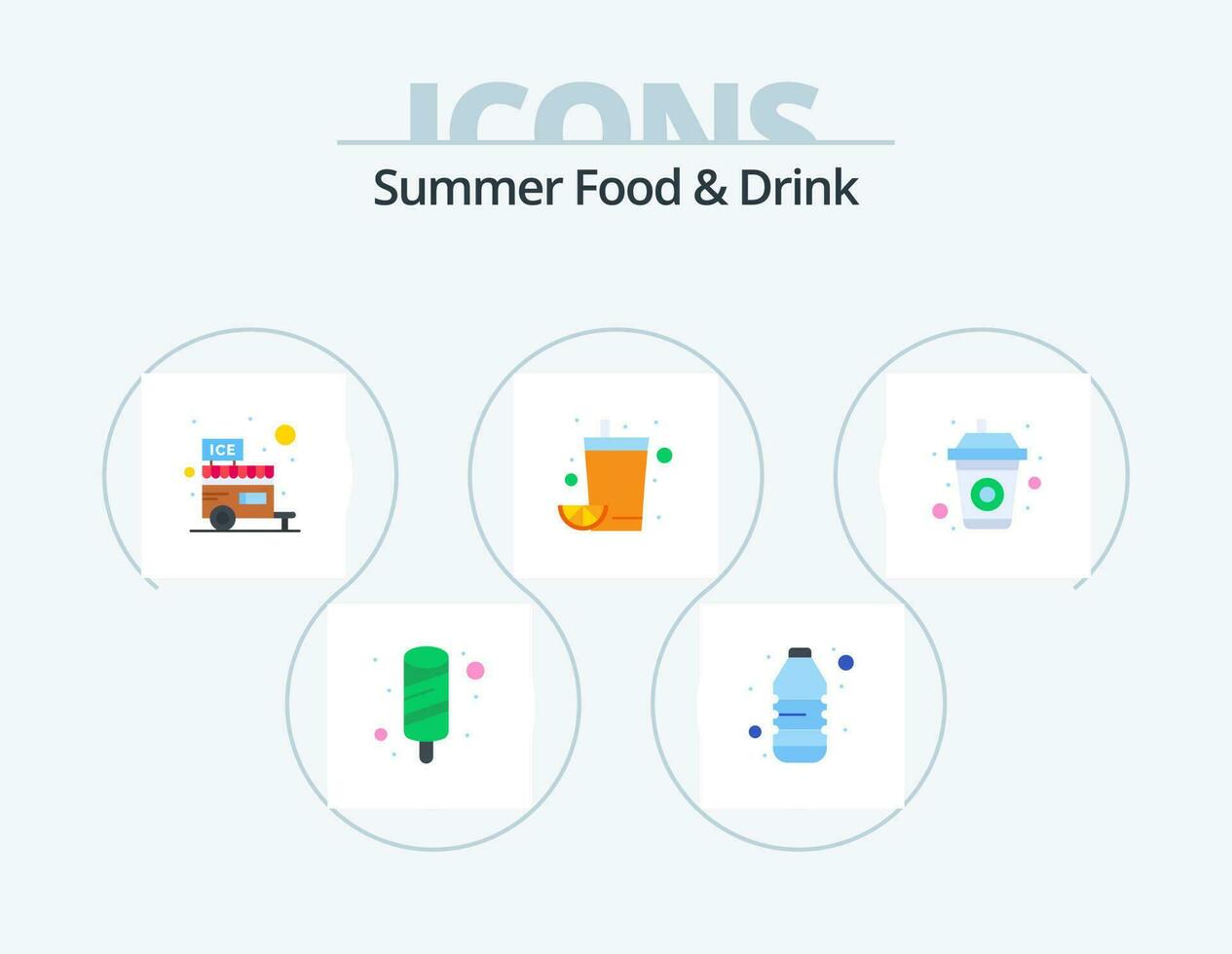 Sommer- Essen und trinken eben Symbol Pack 5 Symbol Design. Saft. Getränk. Eis. Orange Saft. Obst vektor