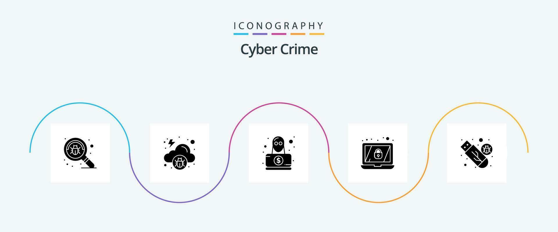 Cyber Verbrechen Glyphe 5 Symbol Pack einschließlich Lagerung. Antrieb. Detektiv. sperren. Verschlüsselung vektor