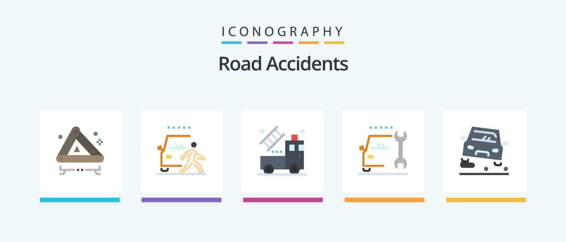 väg olyckor platt 5 ikon packa Inklusive omkörning. reparera. väg. underhåll. transparent. kreativ ikoner design vektor