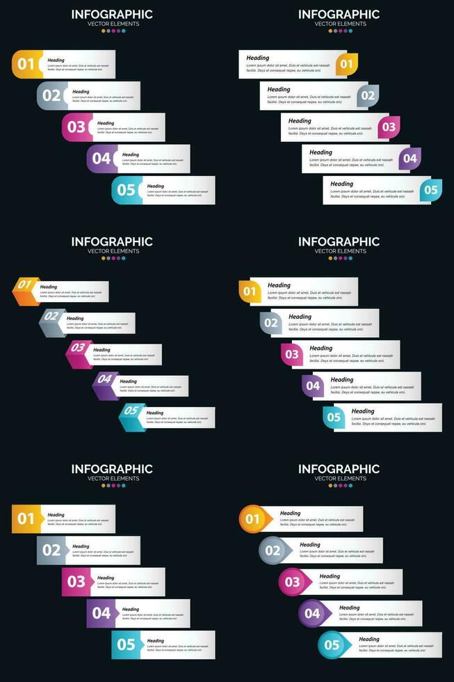 vektor 6 infographics packa presentation glida mall 5 steg cykel diagram och tidslinjer