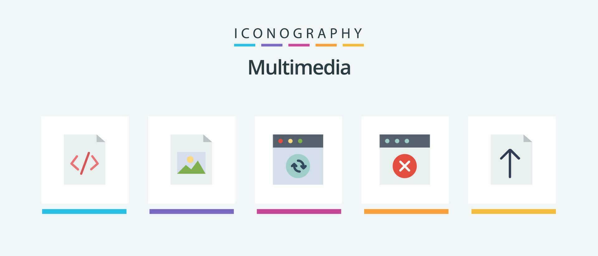 Multimedia eben 5 Symbol Pack einschließlich . synchronisieren. hochladen. dokumentieren. kreativ Symbole Design vektor