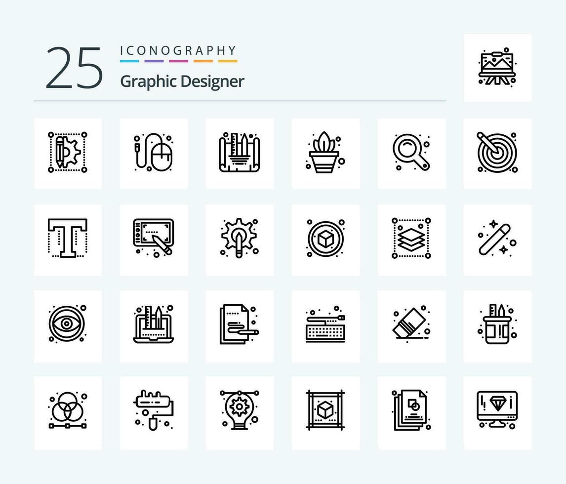 Grafik Designer 25 Linie Symbol Pack einschließlich Zoomen Schnittstelle. maximieren. Maus. eingetopft Pflanze. Gartenarbeit vektor