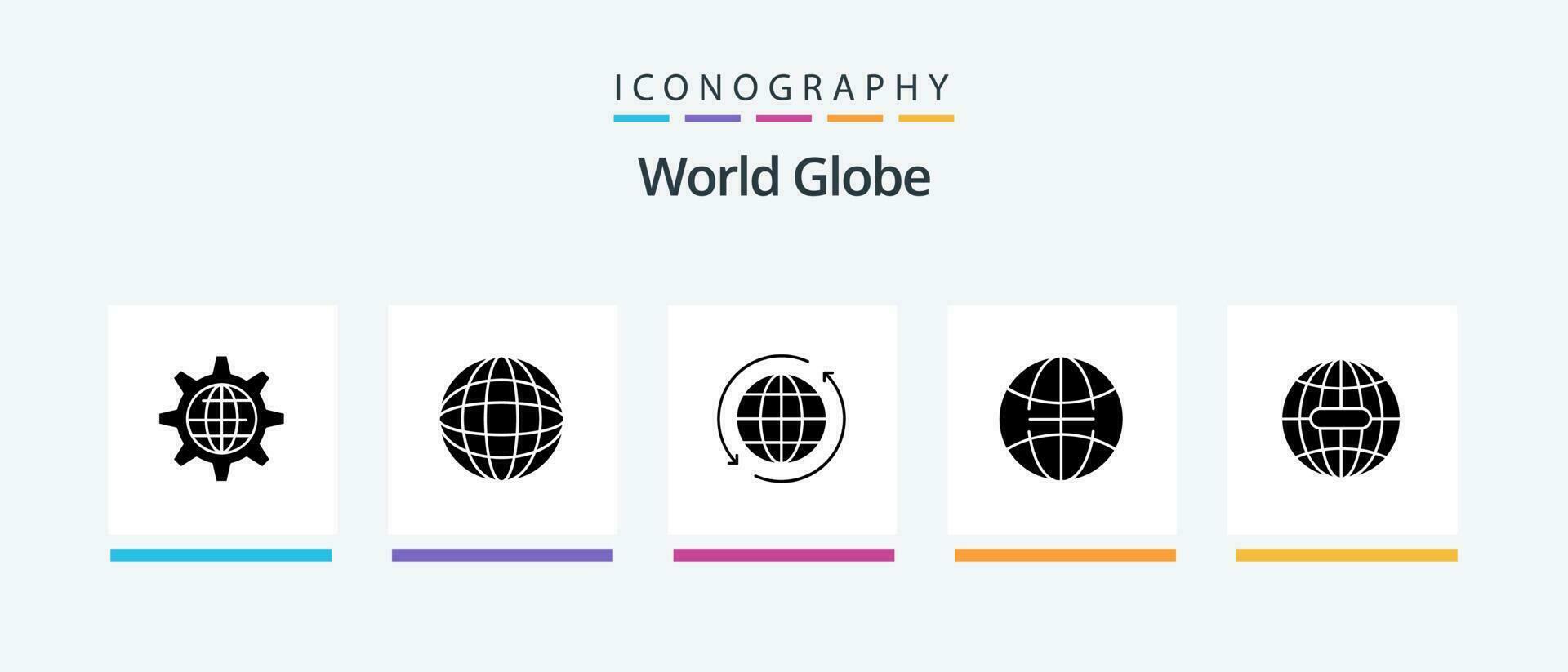 klot glyf 5 ikon packa Inklusive global. värld. global. klot. pil. kreativ ikoner design vektor