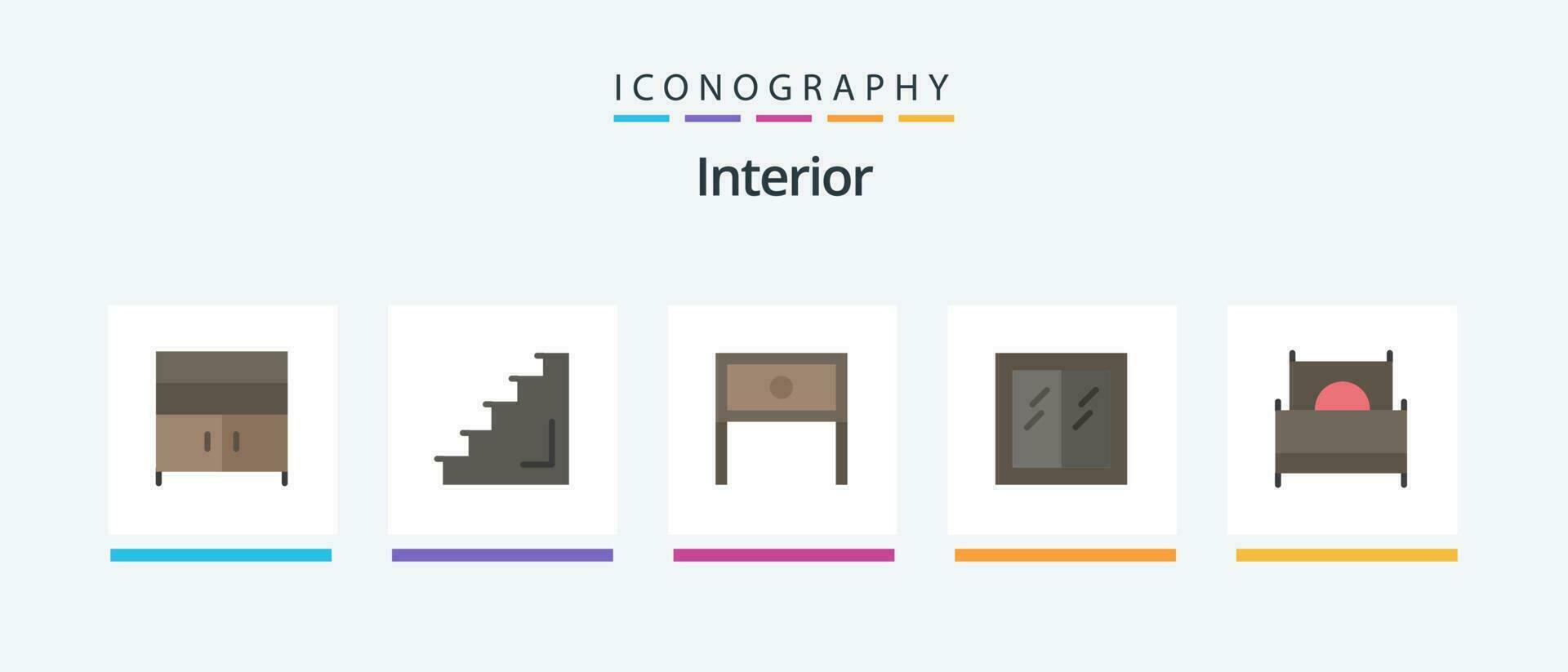 Innere eben 5 Symbol Pack einschließlich Fenster. Haus. Stufen. Glas. Innere. kreativ Symbole Design vektor