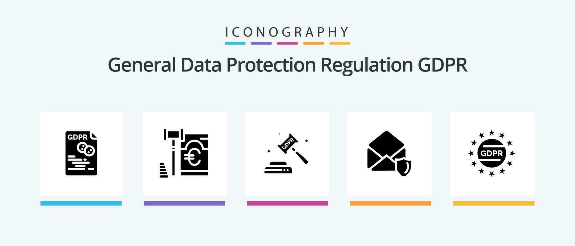 gdpr Glyphe 5 Symbol Pack einschließlich . Gesetz . Euro . Gerechtigkeit . Durchsetzung. kreativ Symbole Design vektor