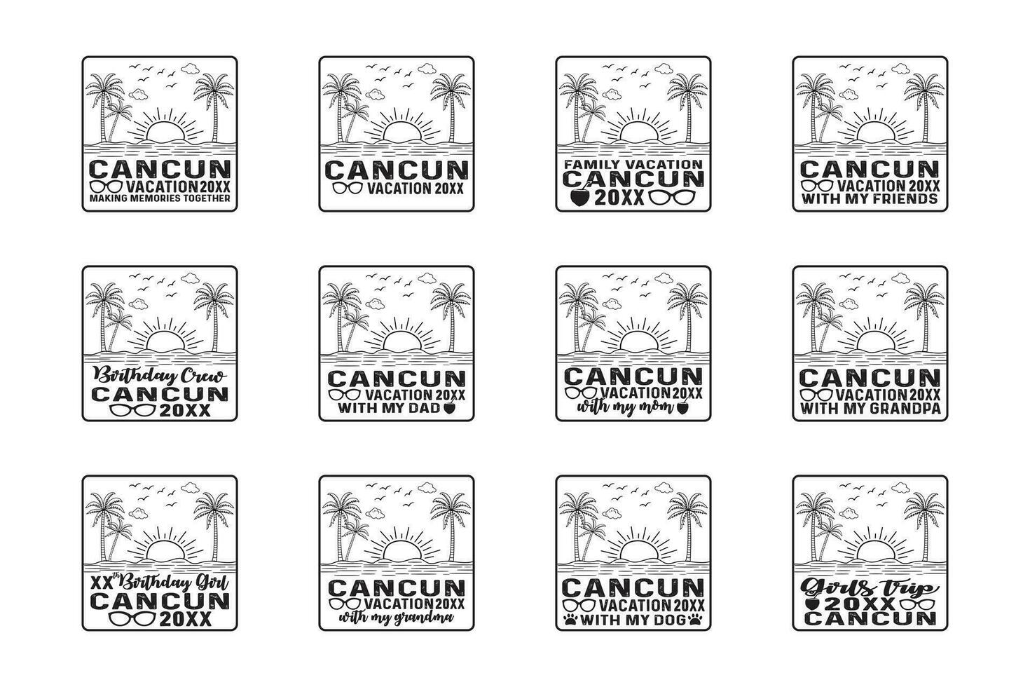 cancun semester 2023 mexico strand årgång retro solnedgång t-shirt design, med min familjevänner njut av sommar vibrafon minnen tillsammans skjorta affisch skriva ut Artikel, typografi stil svg skära fil vektor