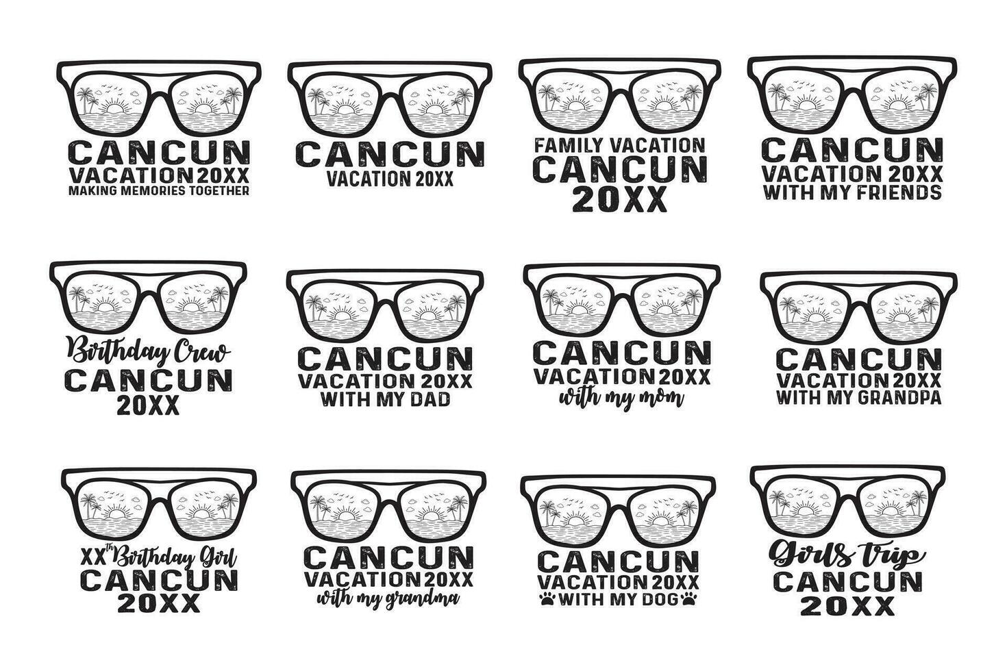 cancun Ferien 2023 Mexiko Strand Jahrgang retro Sonnenuntergang T-Shirt Design, mit meine Freunde der Familie genießen Sommer- Stimmung Erinnerungen zusammen Hemd Poster drucken Artikel, Typografie Stil svg Schnitt Datei vektor