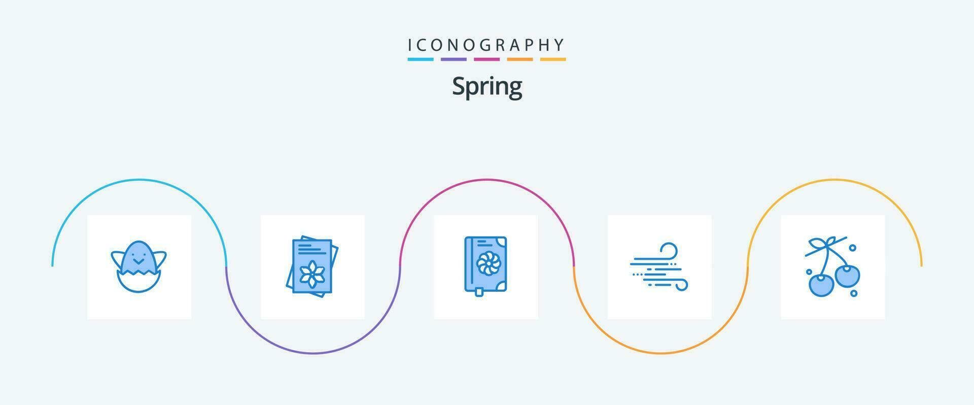 Frühling Blau 5 Symbol Pack einschließlich Lebensmittel. Beere. Blume. Frühling. Wetter vektor