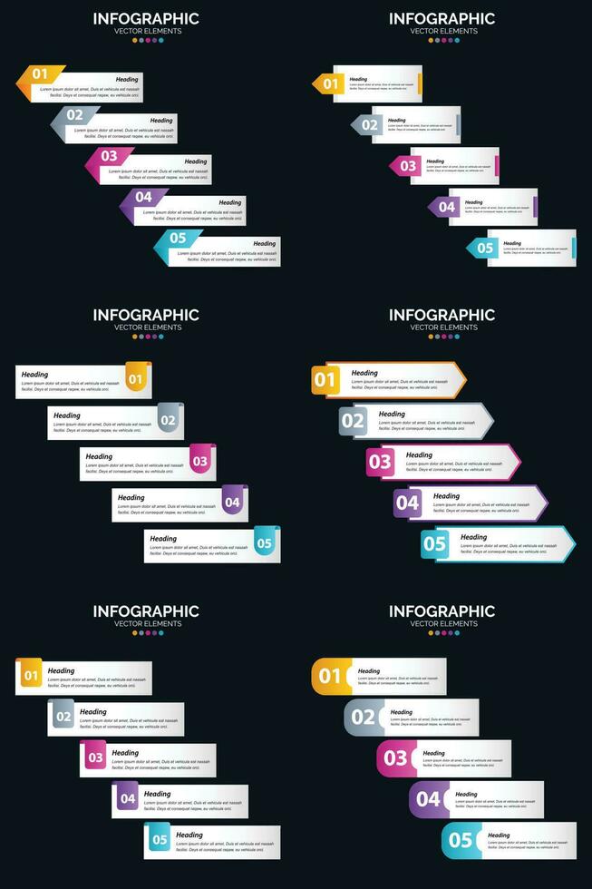 vektor 6 infographics packa presentation glida mall 5 steg cykel diagram och tidslinjer