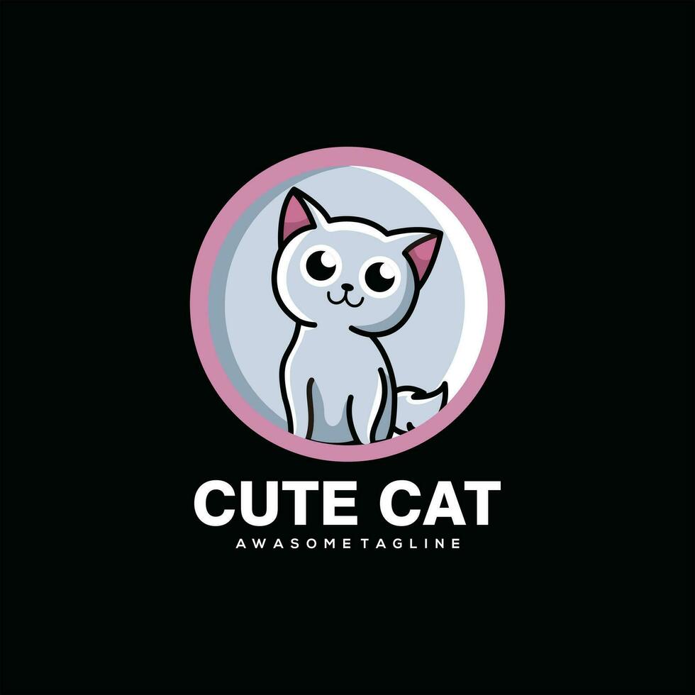 katt tecknad serie söt illustration logotyp design vektor