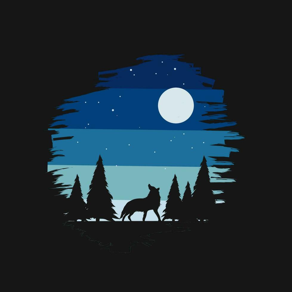 Vektor von Wolf hat verloren im Wald mit Nacht Landschaft perfekt zum drucken, usw