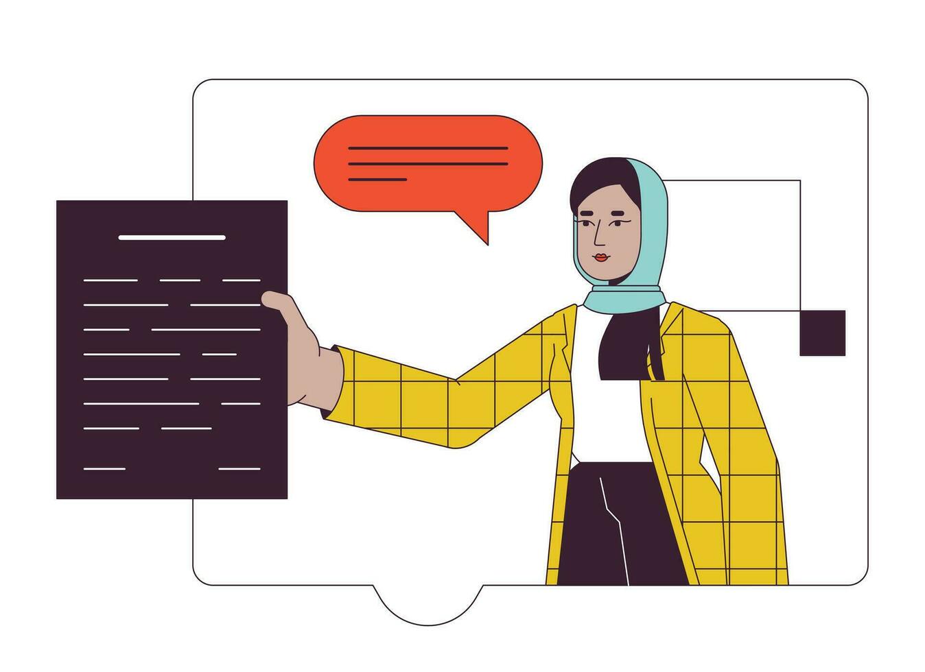 kontursåg pussel hijab kontor arbetstagare platt linje begrepp vektor fläck illustration. kvinna muslim professionell 2d tecknad serie översikt karaktär på vit för webb ui design. redigerbar isolerat Färg hjälte bild