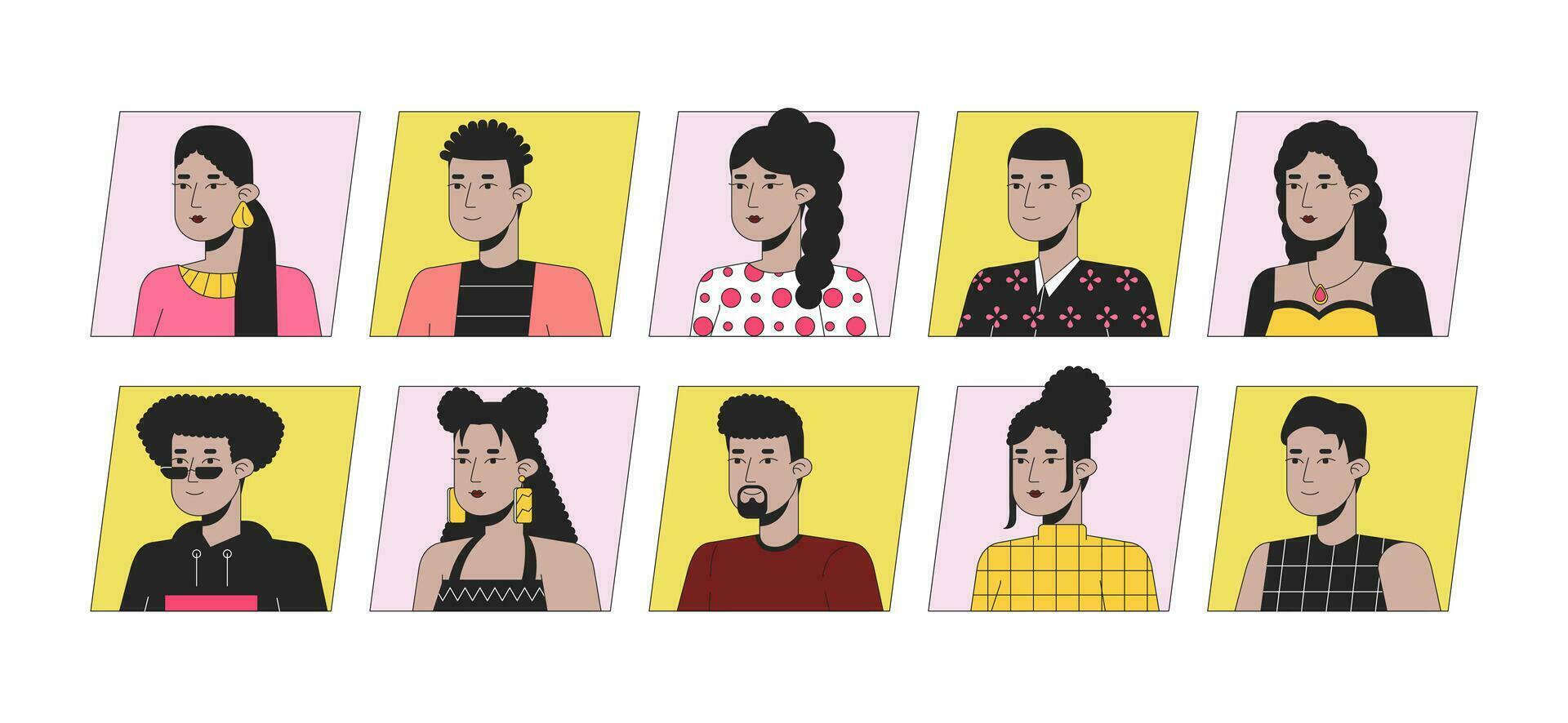 latinamerikansk människor platt Färg tecknad serie avatar ikoner bunt. redigerbar 2d användare porträtt linjär illustrationer. isolerat vektor ansikte profil cliparts. userpic samling, människor huvud och axlar
