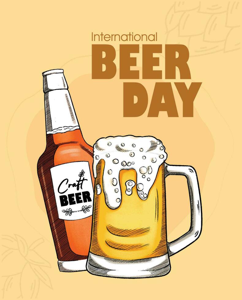 Hand gezeichnet International Bier Tag Illustration Vektor Design, können Sein verwenden zum Party, Feier und Festival