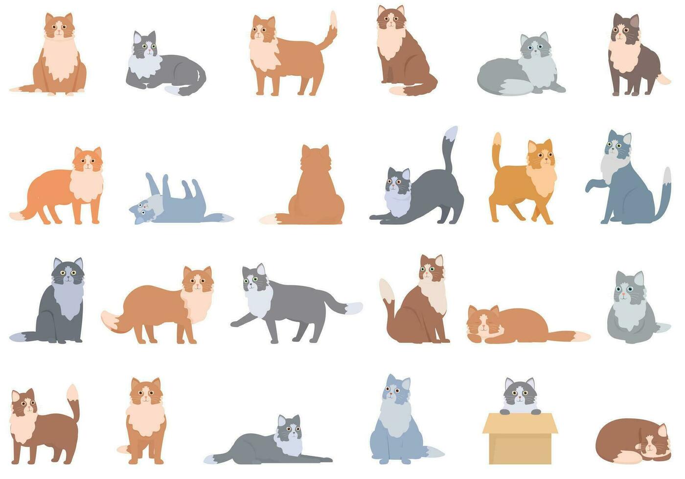 norska skog katt ikoner uppsättning tecknad serie vektor. inhemsk djur- vektor