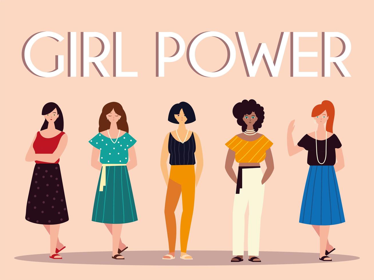 kvinnor tjej makt, kvinnliga karaktärer tillsammans vektor