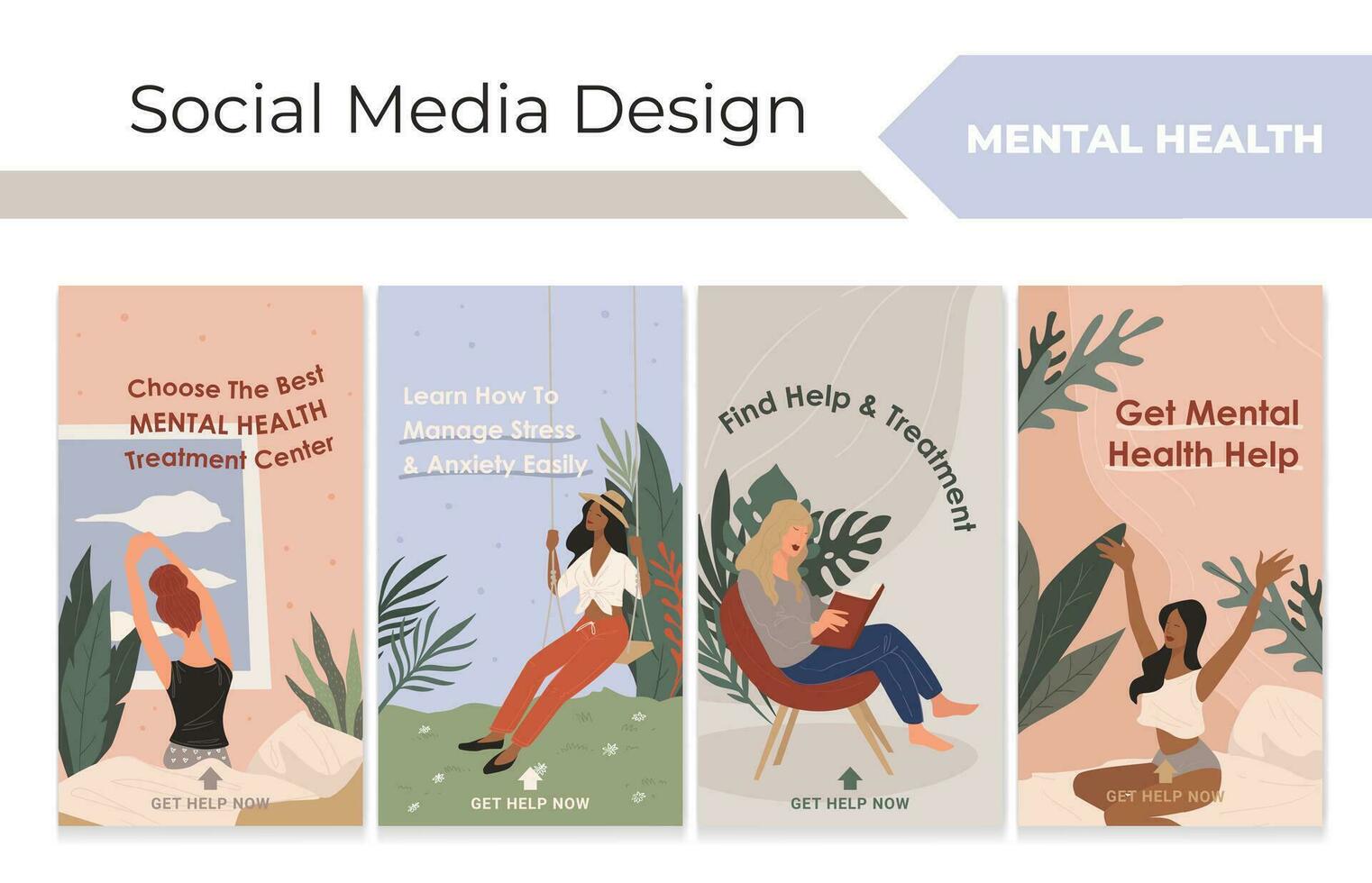 social media berättelser uppsättning för mental hälsa service vektor