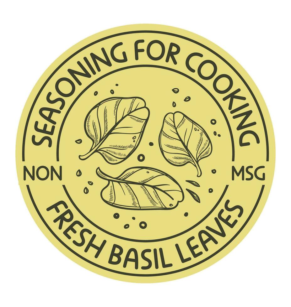 Würze zum Kochen frisch Basilikum Blätter Etikette vektor