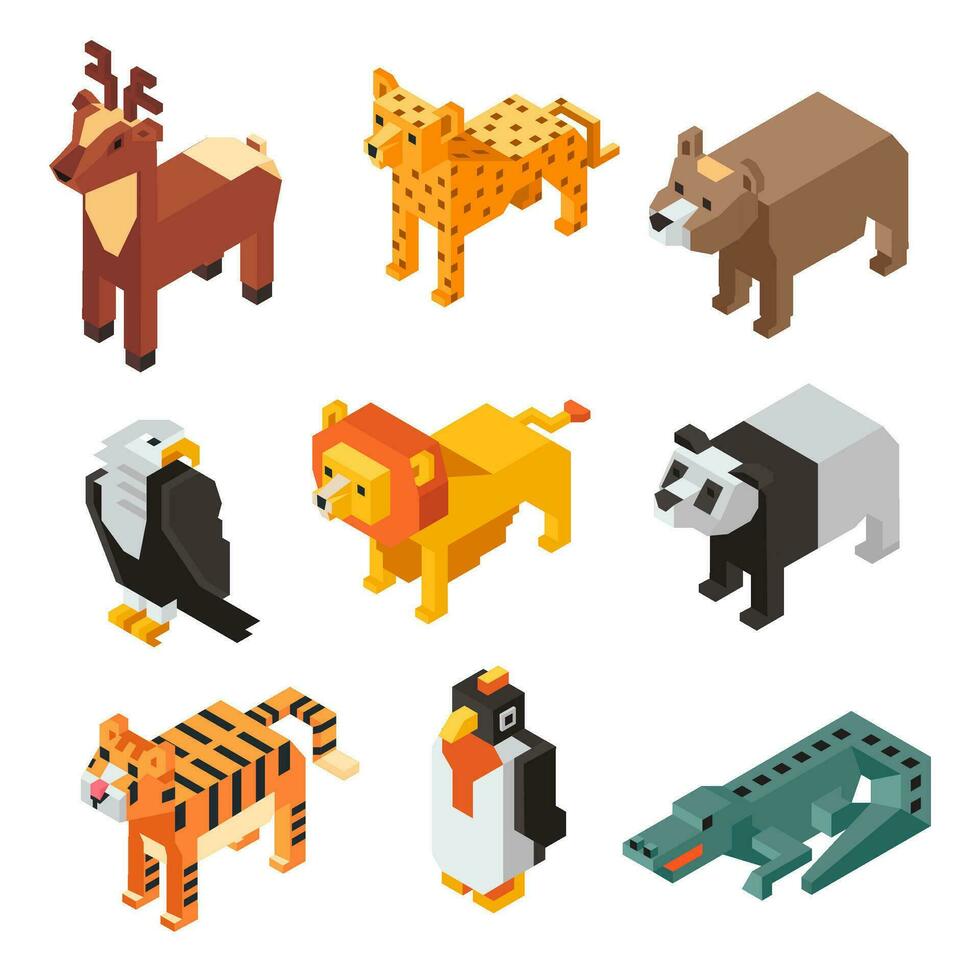 djur figurer, pixel siffror av tecken vektor