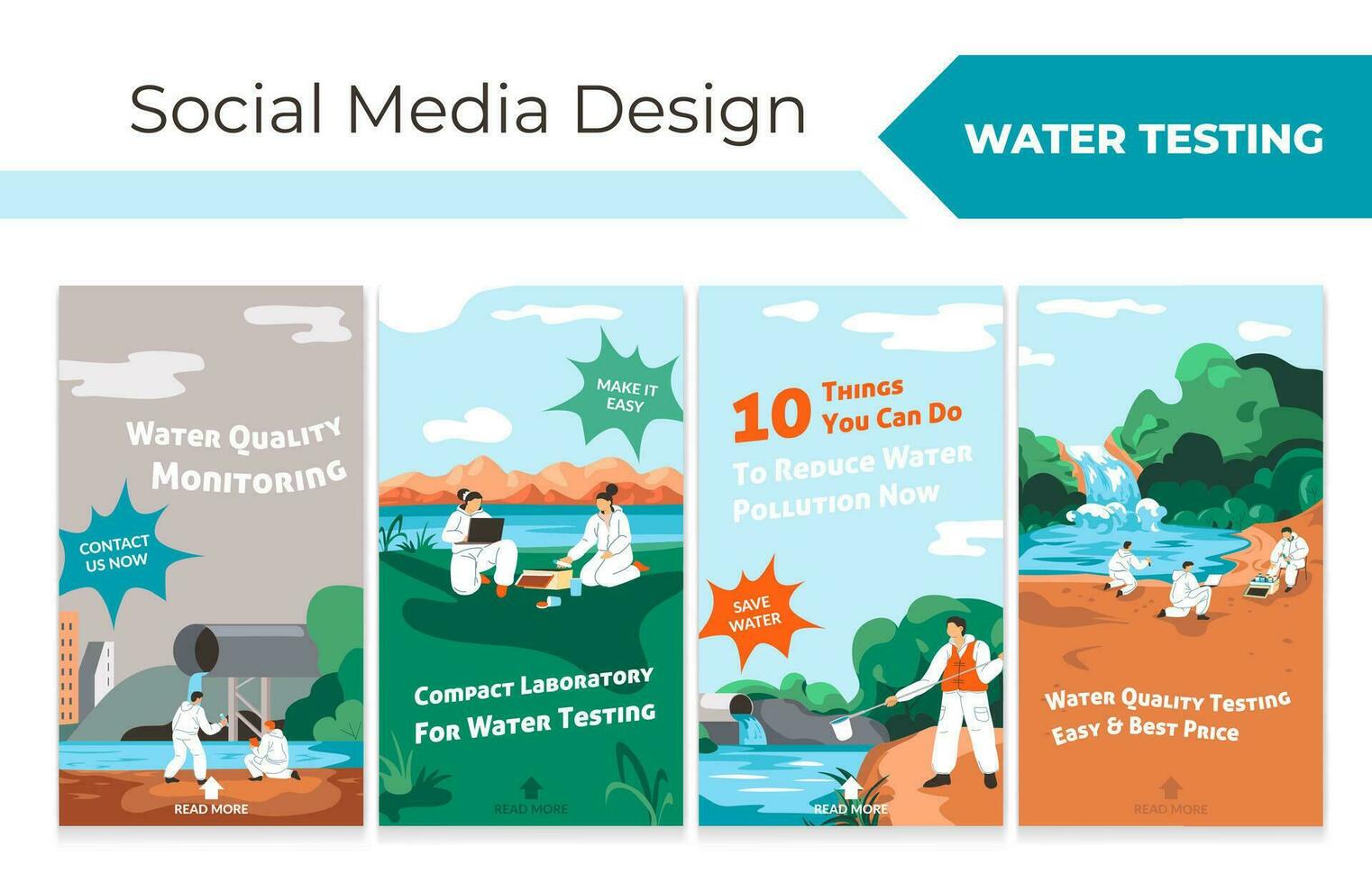 Sozial Medien Geschichten einstellen mit Wasser testen Bedienung vektor