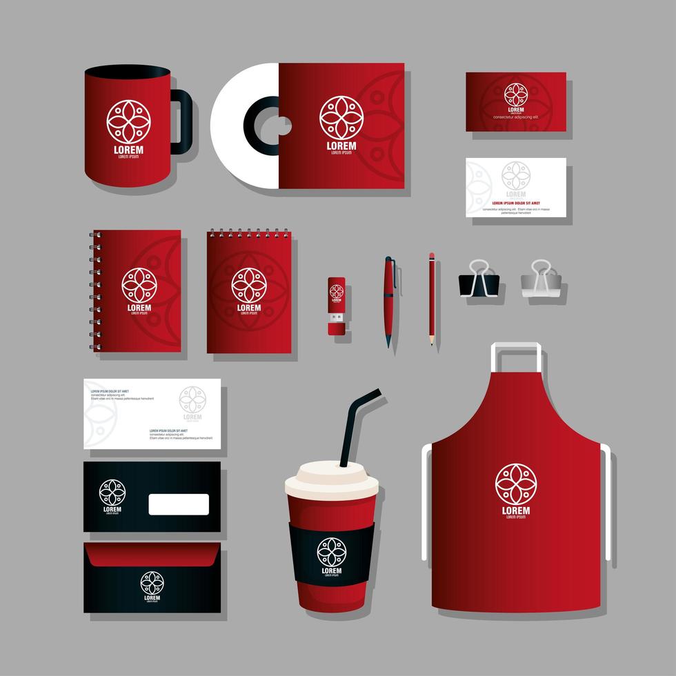 företagsidentitet varumärke mockup, ange affärspapper, svart och rött mockup med vitt tecken vektor