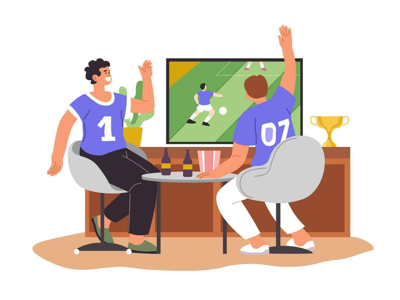fotboll fläktar tittar på sporter spel och skrattande vektor