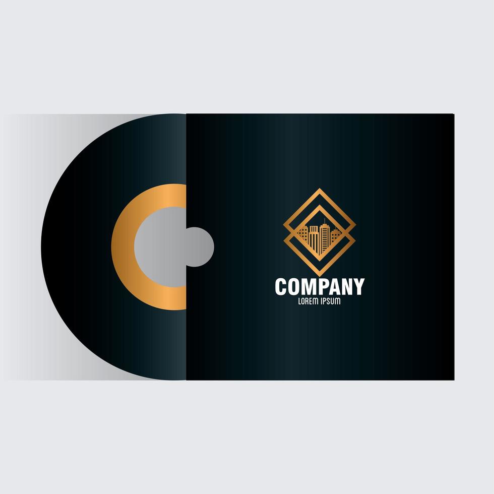 Corporate Identity Markenmodell, CD-Schwarzmodell mit goldenem Schild vektor