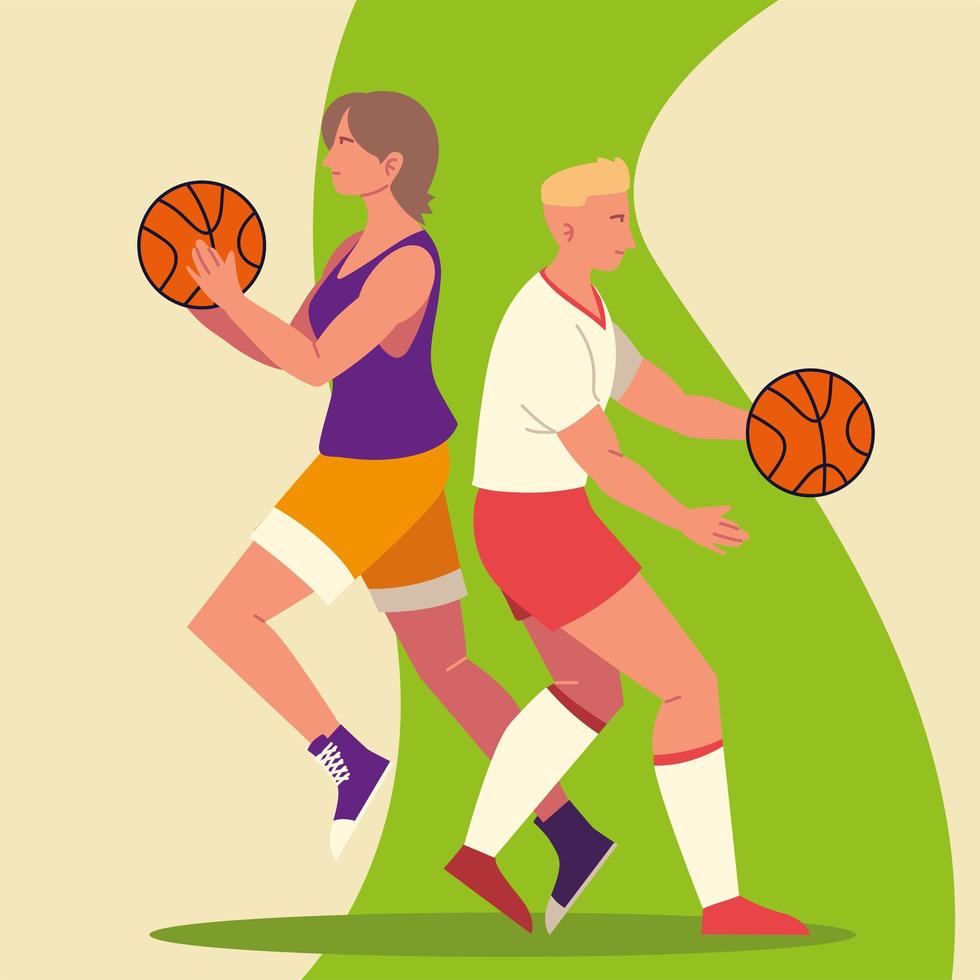 Frau und Mann spielen Basketball vektor