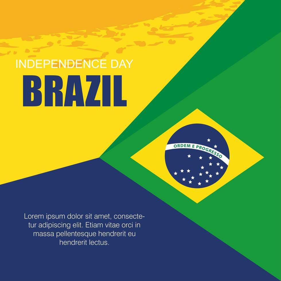 banner för Brasilien oberoende firande, med ikoner flagga emblem dekoration vektor