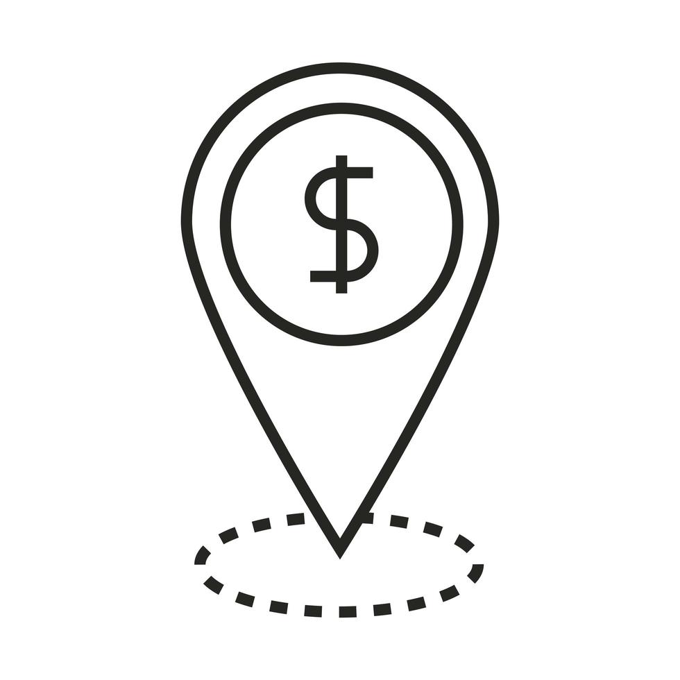 Symbol für digitales Marketing Geld Standortkarte Pin-Linie vektor